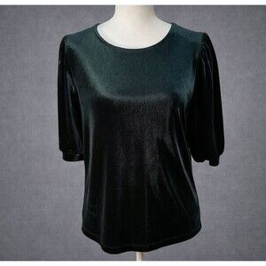 Draper James RSVP Green Velour Velvet Top Puff Sleeve Whimsigoth Fairy Grunge M